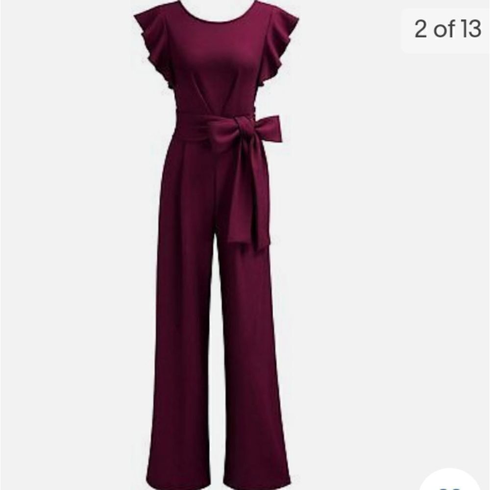 Knitee Women's Vintage Sleeveless Ruffle High Waist Wide Leg Romper Formal Long